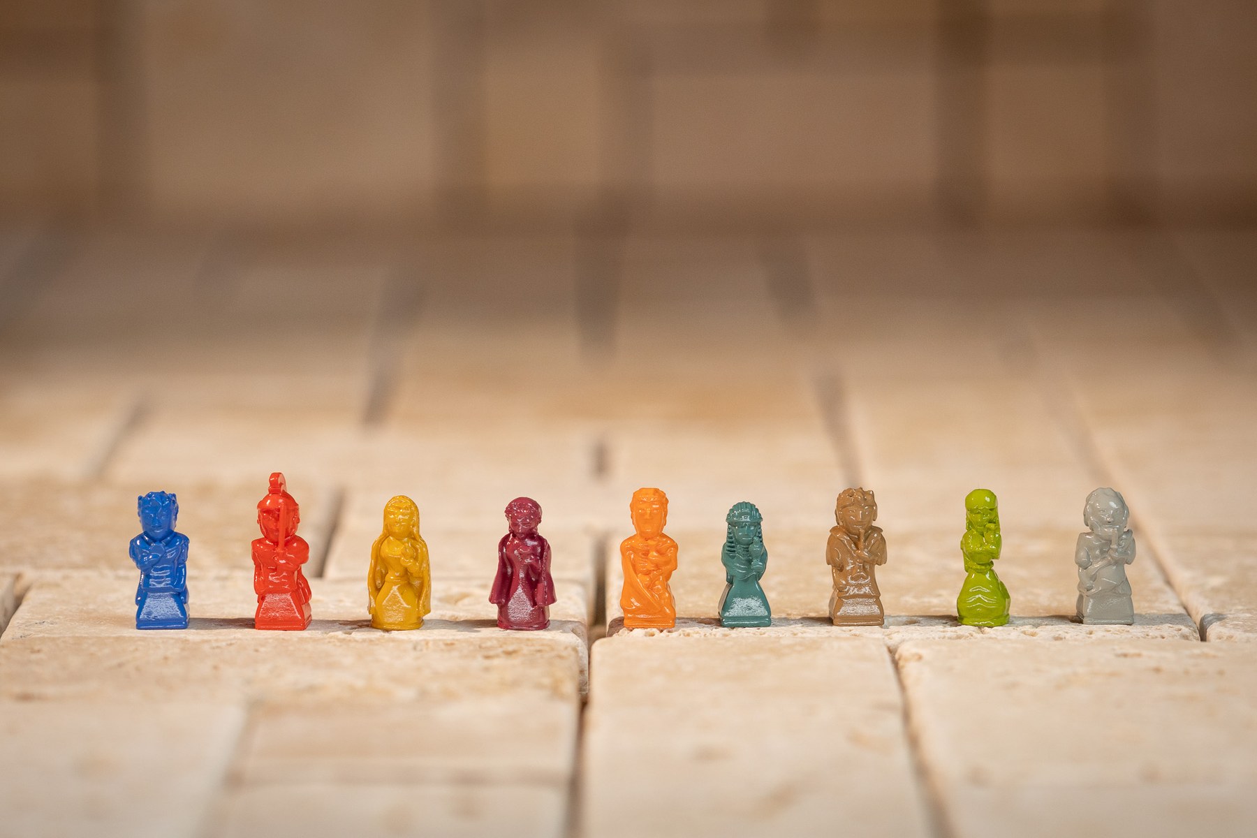 The nine Roma XLI character pawns in a row