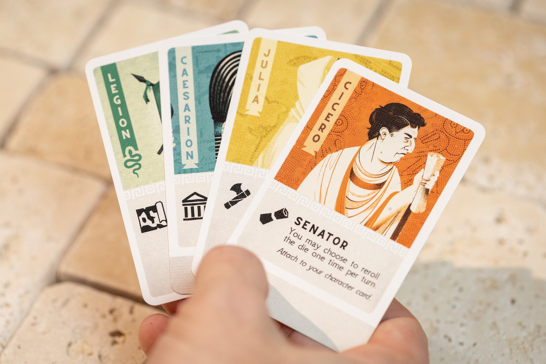 A hand of Roma XLI character cards